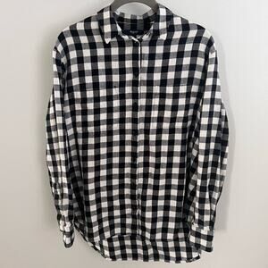 Madewell Black and White Buffalo Check Button Front Flannel Shirt Size S